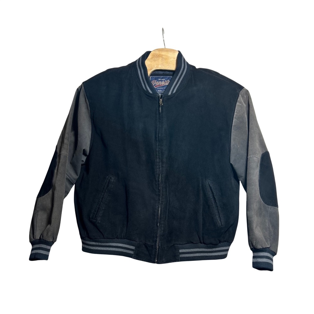 Vintage Varsity Princeton‎ Men XXL Black Suede Leather Bomber Jacket Elbow Patch